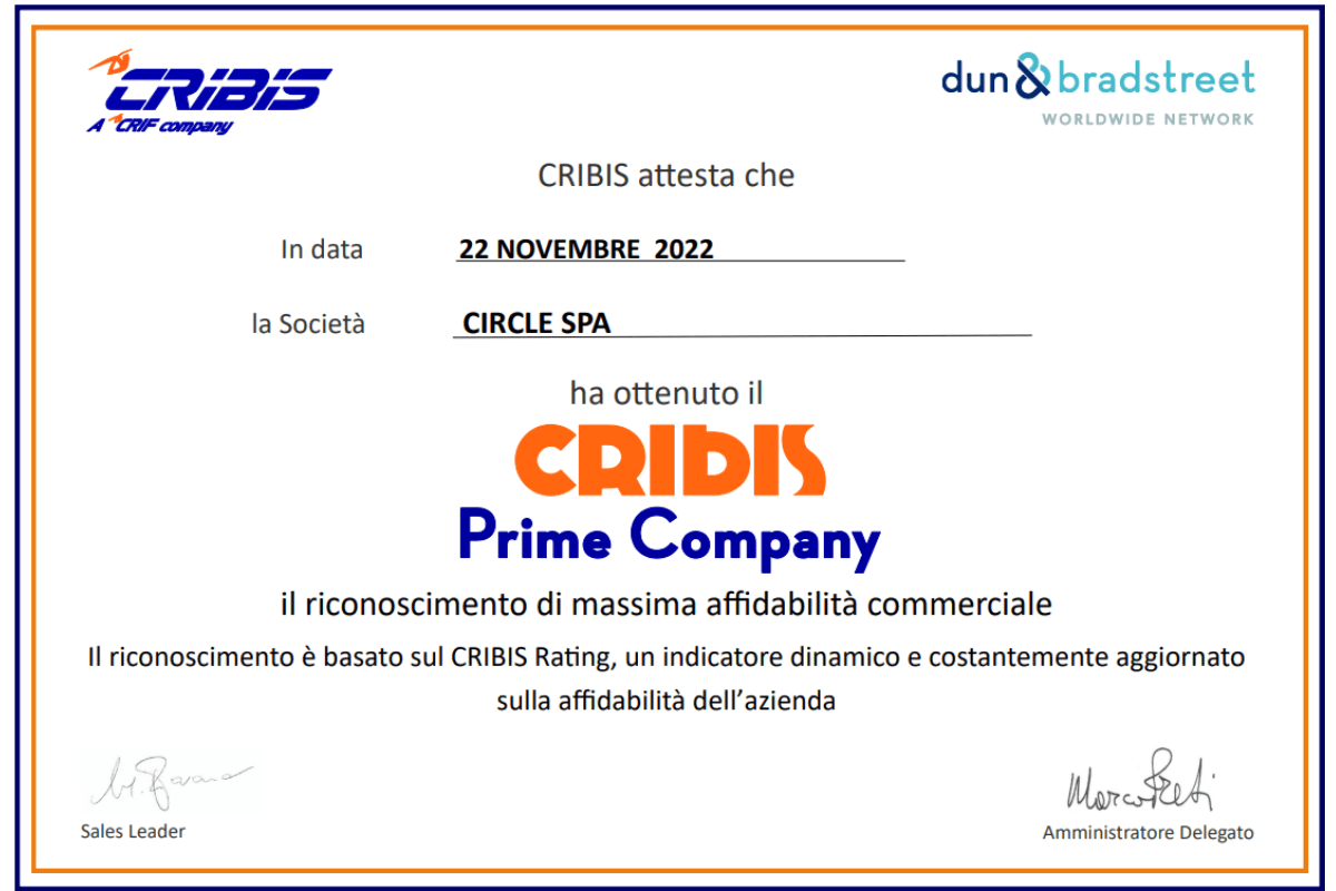 Circle Group receives CRIBIS Prime Company